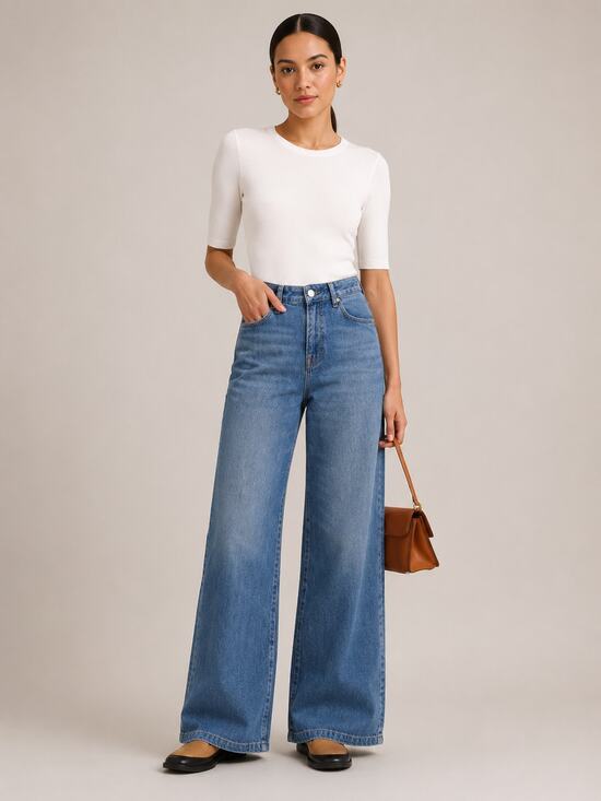 Triarchy Denim - Triarchy Organic Cotton Denim Ms Fonda High Rise Wide Leg Jeans Blue 29